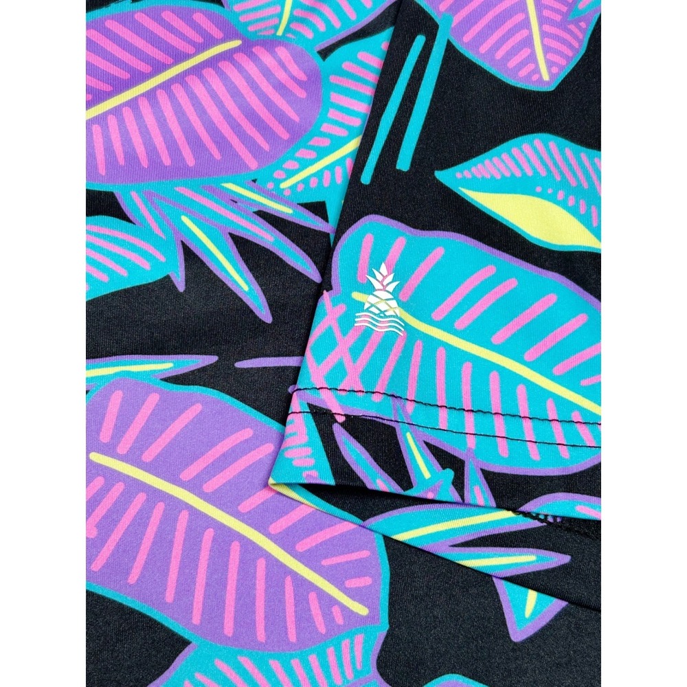Chubbies Mens XXL Performance Polo Shirt Neon Tropical Leaf Print Black Purple - Picture 3 of 8